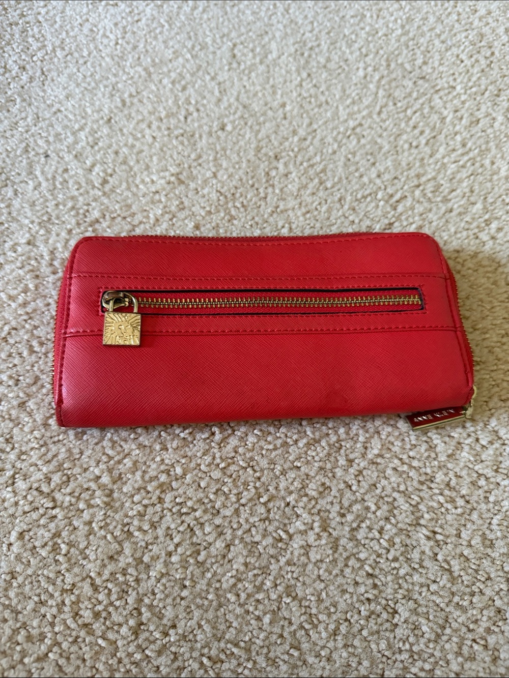 Anne Klein Red Zip-Around Wallet with Gold Hardware